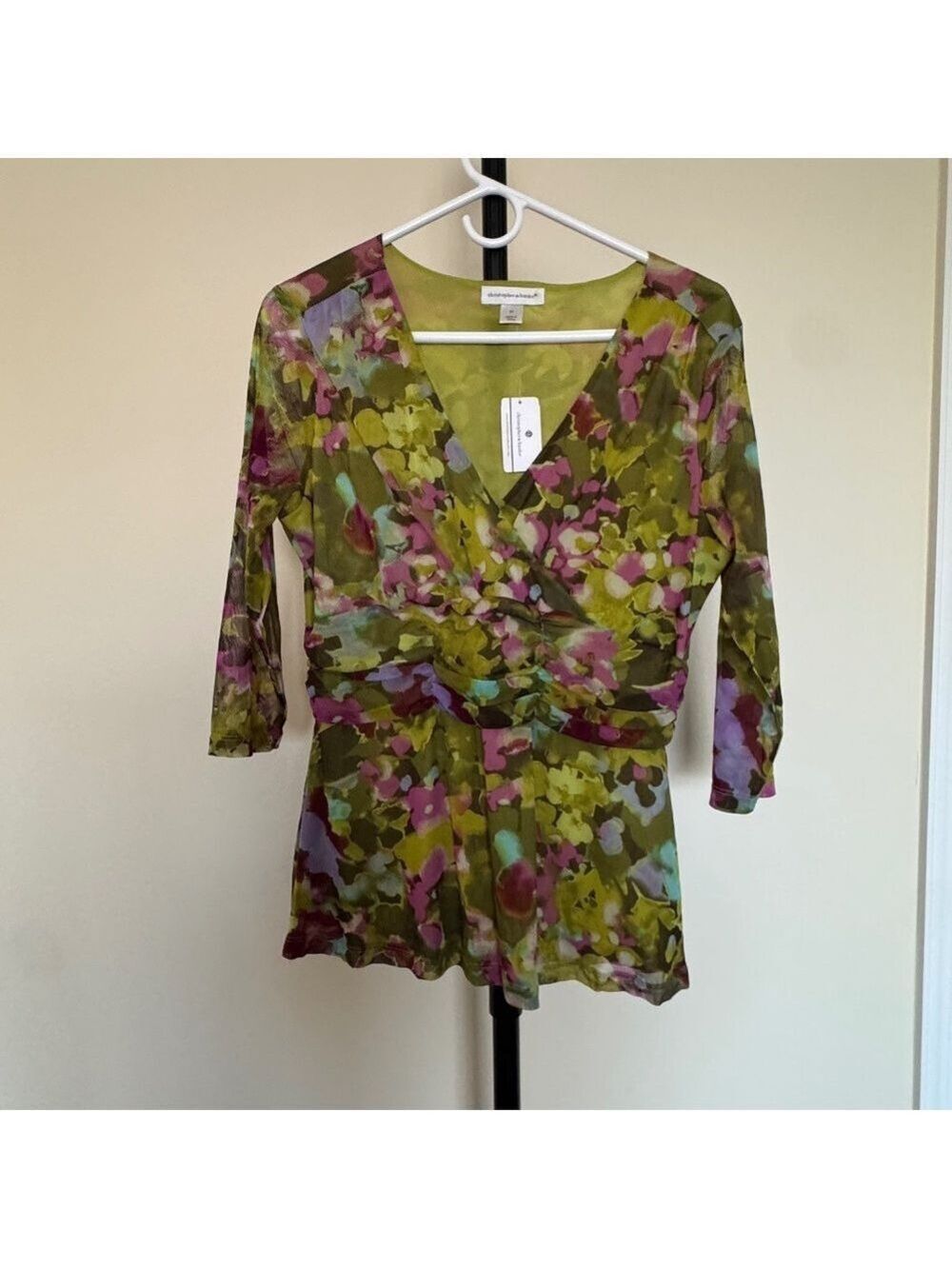Christopher & Banks Green and Pink Floral Blouse medium